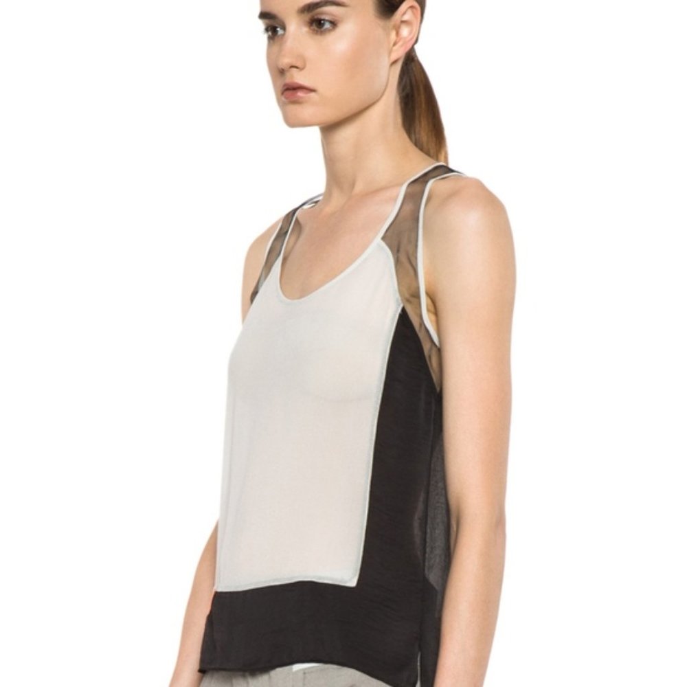 Helmut Lang Pearl Grey Color-Blocked Chroma Top S - Picture 2 of 13